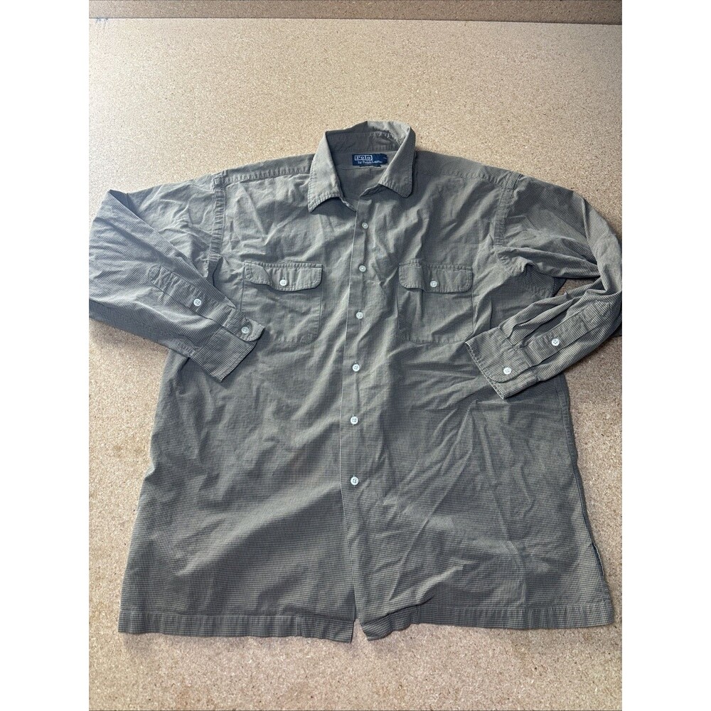 Polo Ralph Lauren Hulton Shirt Mens L Long Sleeve Button Down Tan Black Check